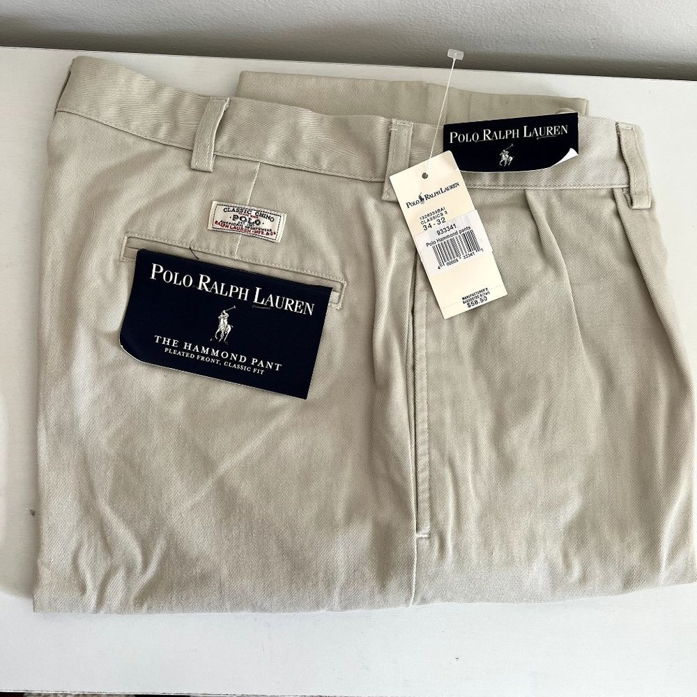NWT Polo Ralph Lauren Men's 34x32 Hammond Classic Pleated Dress Pants Slacks